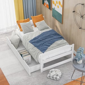 Contemporary White Wood Frame Twin Size Platform Bed with 2 Storage Drawers