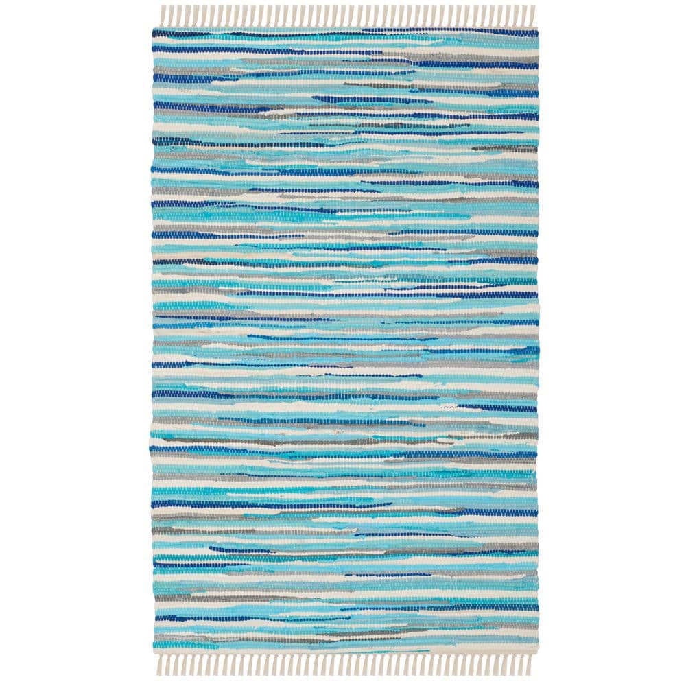 SAFAVIEH Rag Rug Turquoise/Multi Doormat 3 ft. x 5 ft. Fleck Striped ...