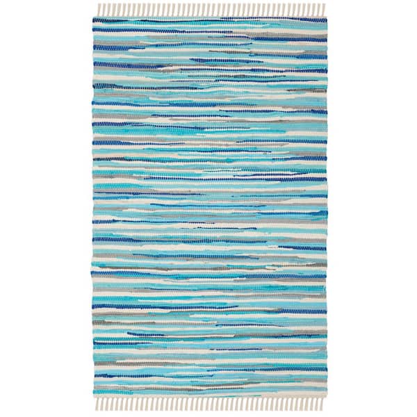 SAFAVIEH Rag Rug Turquoise/Multi Doormat 3 ft. x 5 ft. Fleck Striped Area Rug