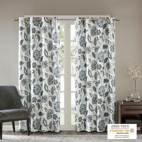 Sun Smart Laurel Aqua Floral Polyester 50 in. W x 95 in. L Room Darkening Curtain
