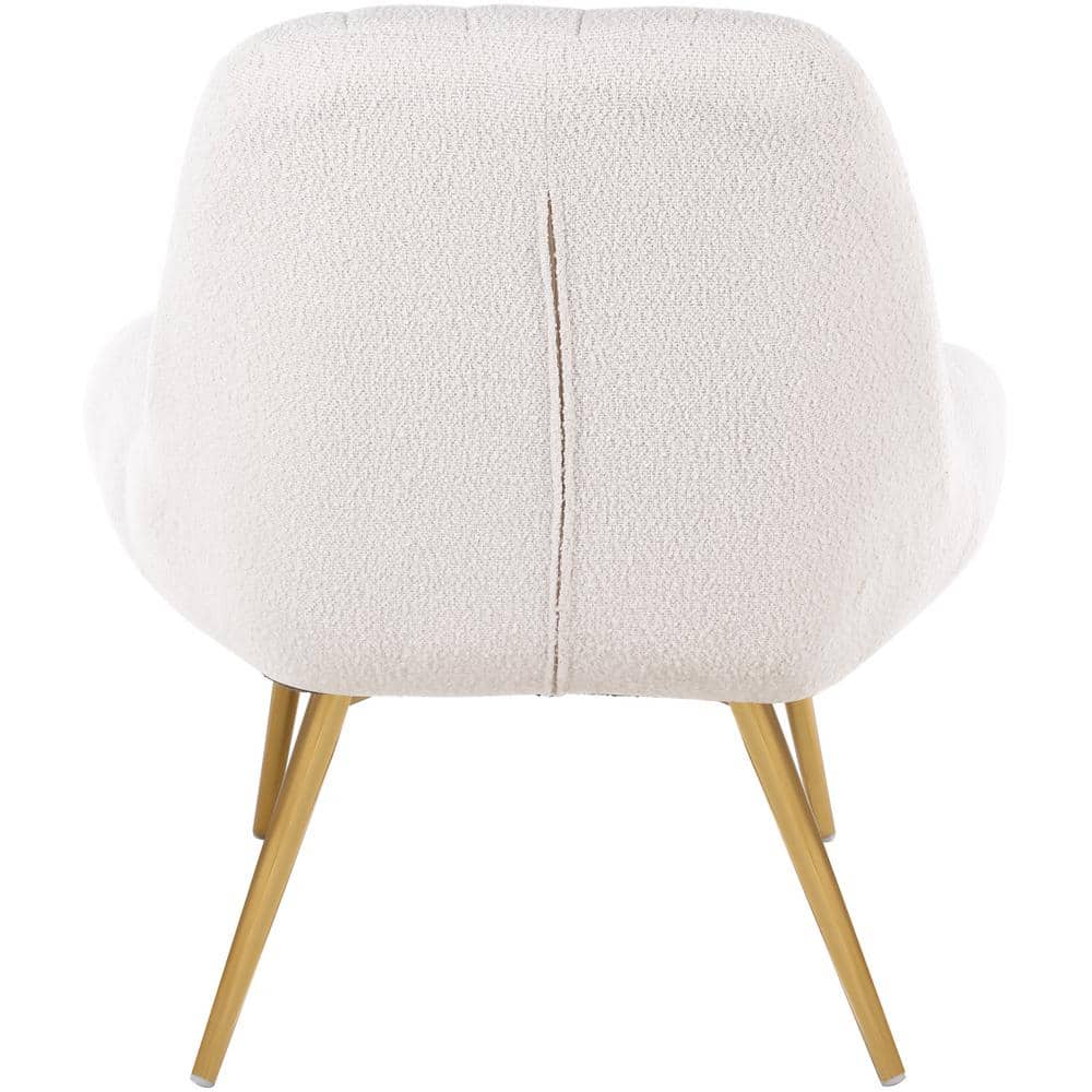 Eden Cream Boucle Fabric Lounge Chair with Gold Metal Legs