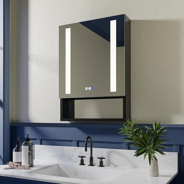 IDEAGLE 20 in. W x 28 in. H Surface/Recessed-Mount Rectangular LED Bathroom Medicine Cabinet with Mirror and External Shelf