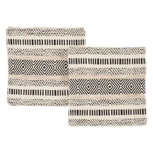 Artesian Black and White Geometric Zipper 18 in. x 18 in. Throw Pillow Cover (Set of 2)