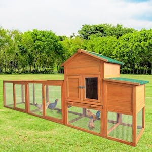 121.6 in. Large Outdoor Wooden Chicken Coop Hen House with Nest Box Wire Fence Poultry Cage Animal Cages