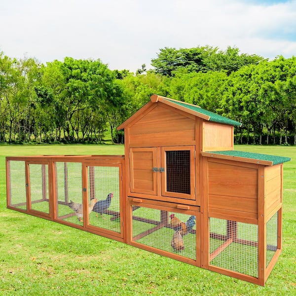 Unbranded 121.6 in. Large Outdoor Wooden Chicken Coop Hen House with Nest Box Wire Fence Poultry Cage Animal Cages