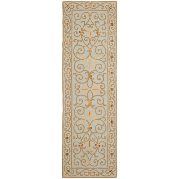 SAFAVIEH Chelsea Light Blue 3 ft. x 12 ft. Interlaced Floral Border Runner Rug