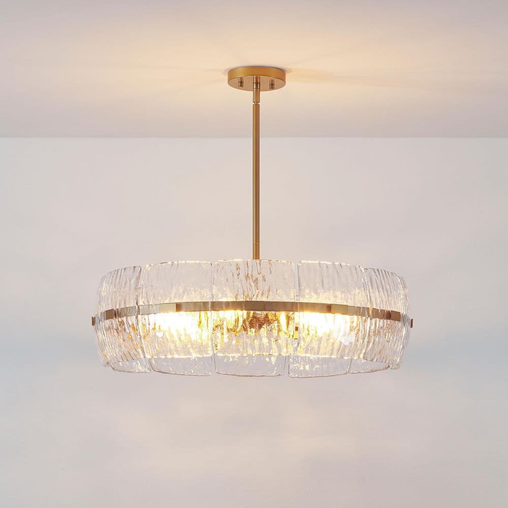 6 Light Gold Modern Chandelier Pendant Light with Textured Glass Shades price history on PriceWatchPro