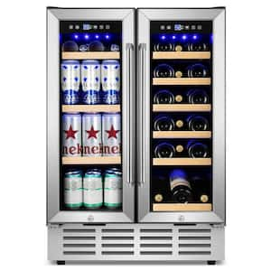 23.4 in. DualZone 18-Wine Bottles and 88Cans Beverage and WineCooler in StainlessSteel with Smar DigitalControl locks