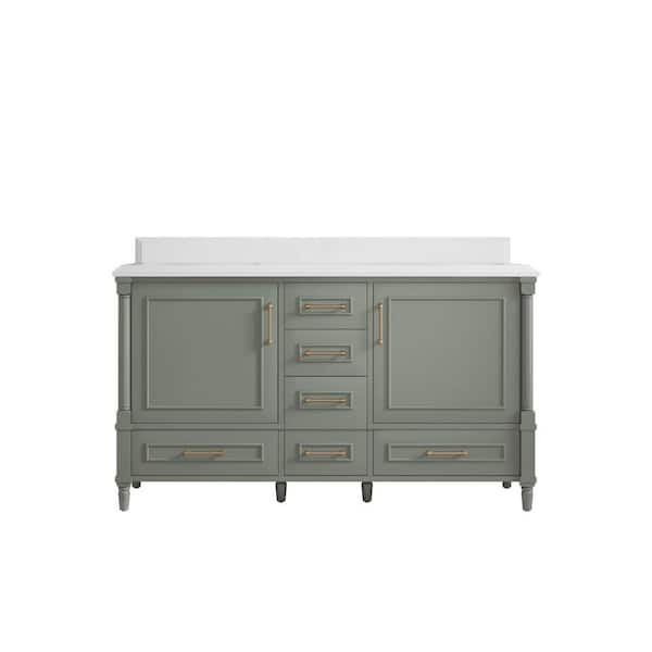 Willow Collections Hudson 60 in. W x 22 in. D x 36 in. H Double Sink Bath Vanity in Evergreen with 1.5 in. White Quartz Top