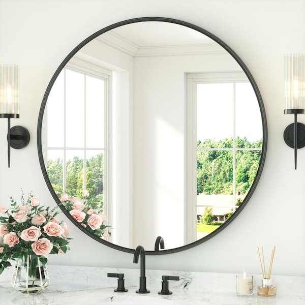 42 in. W x 42 in. H Round Metal Black Framed Modern Wall Mounted Bathroom Vanity Mirror Wall Mirror
