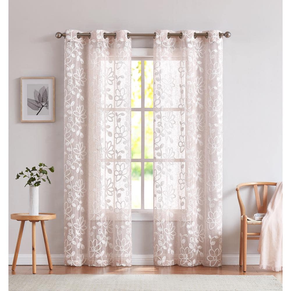 Blush Floral Grommet Room Darkening Curtain - 38 in. W x 84 in. L (Set of 2