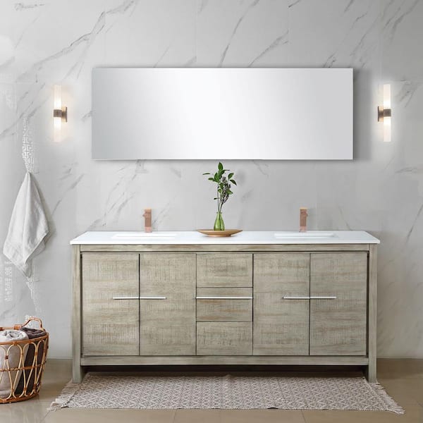 Lexora Lafarre 72 in W x 20 in D Rustic Acacia Double Bath Vanity, Cultured Marble Top, Rose Gold Faucet Set and 70 in Mirror
