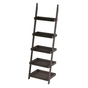 5-Tiered Slate Grey Leaning Ladder Bookshelf for Storage and Decor
