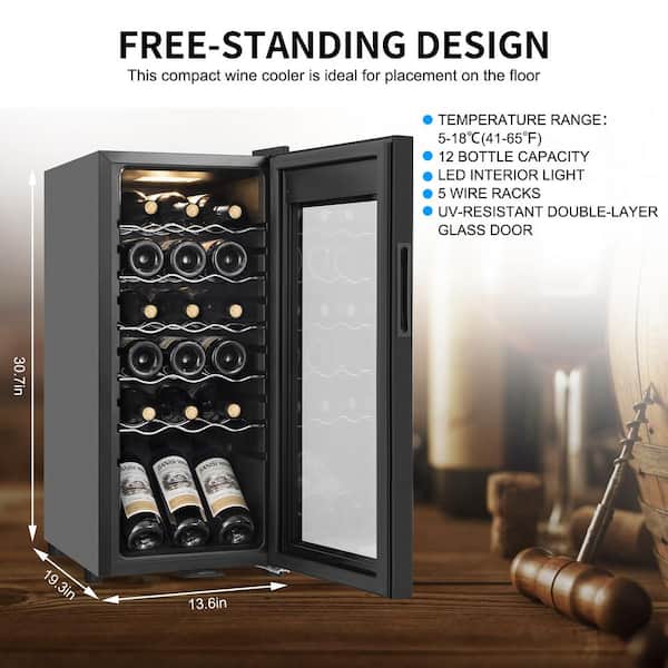 19.29 25 Bottle Single Zone Freestanding Wine Refrigerator & Beverage  Cooler