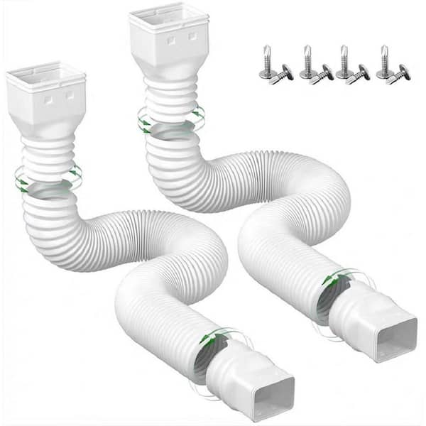 Extendable Length from 21 in. to 60 in. White, Flexible Polypropylene Gutter Downspout, 2-Pack