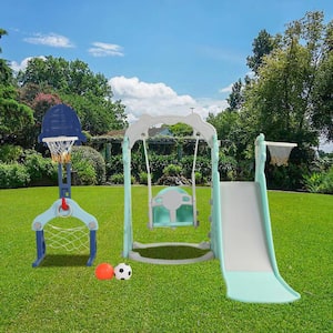 Outdoor/Indoor HDPE 5-in-1 Playset with Slide, Swing and Ball Hoop/Gate