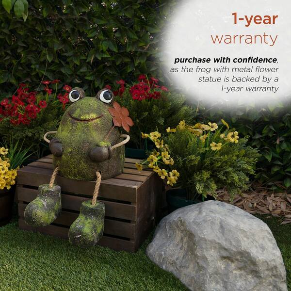 Alpine Corporation Frog with Metal Flower Statue MCC834