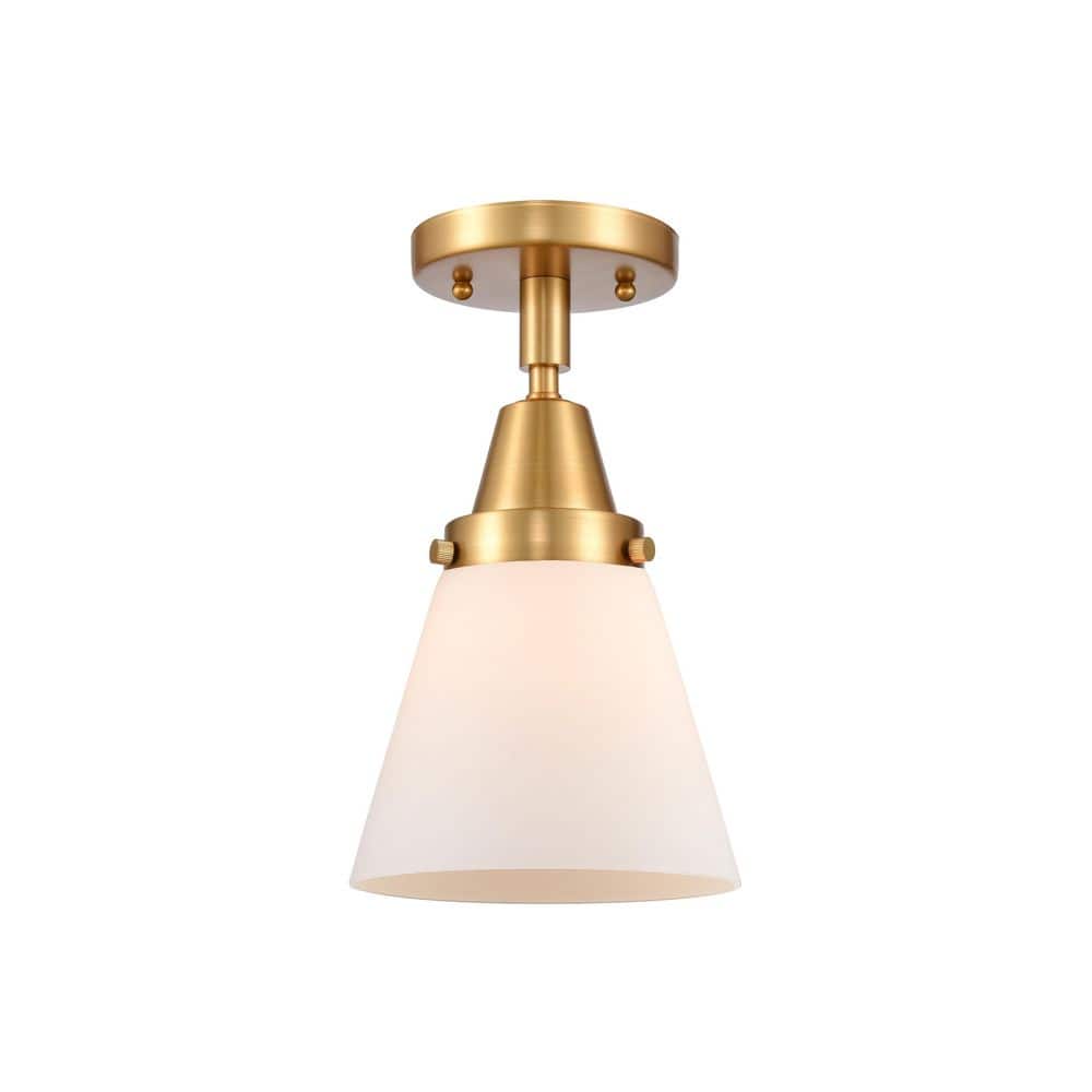 Cone 6.25 in. 1-Light Satin Gold Industrial Flush Mount with Seeded Glass Shade price history on PriceWatchPro