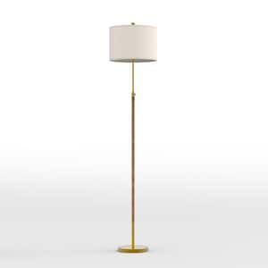 Chicago 70-in Brass Metal Rattan Standard Floor Lamp Equipped with Light Brown Linen Lampshade