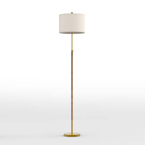 Maxax Chicago 70-in Brass Metal Rattan Standard Floor Lamp Equipped with Light Brown Linen Lampshade