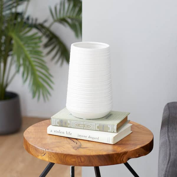 CosmoLiving by Cosmopolitan 9 in. White Ribbed Porcelain Ceramic Decorative Vase