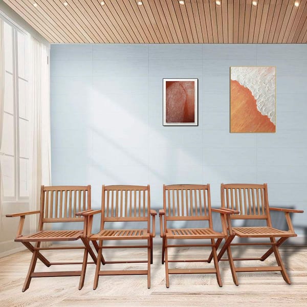 Foldable Patio Outdoor Dining Chair Set, 4 Folding Chairs, Indoor and Outdoor Universal, Teak