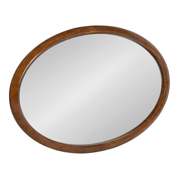 Kate and Laurel Pao 36 in. x 24 in. Classic Oval Framed Walnut Brown Wall Accent Mirror