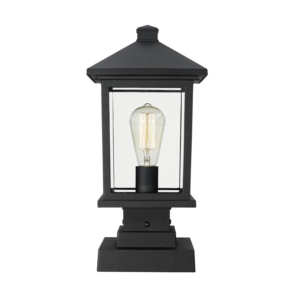 Black Cast Aluminum Outdoor Pier Mount Lantern with Clear Glass