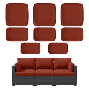 8-Piece Outdoor Replacement Cushion Slipcovers for 3-Seat Wicker Sofa, Seat Back Arm Covers, Terra Red(No Inserts)