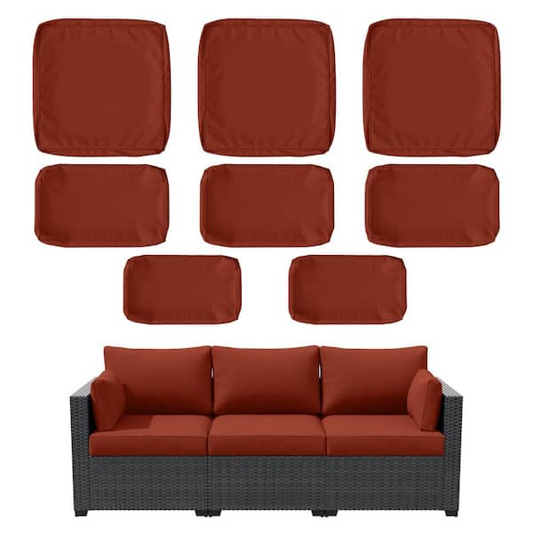 8-Piece 25.6 in. Outdoor Replacement Lounge Cushion Covers Terra Red