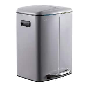 Marco Rectangular 10.6 Gal. Fog Gray Double Bucket Trash Can with Soft-Close Lid