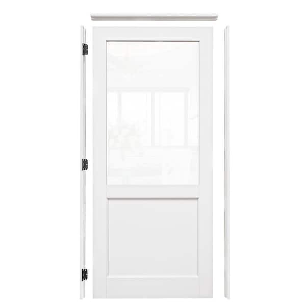 36 in. x 80 in. Right-Handed 1/2-Lite Clear Glass White MDF Assembly Required Single Door Kit w/Separate Jamb