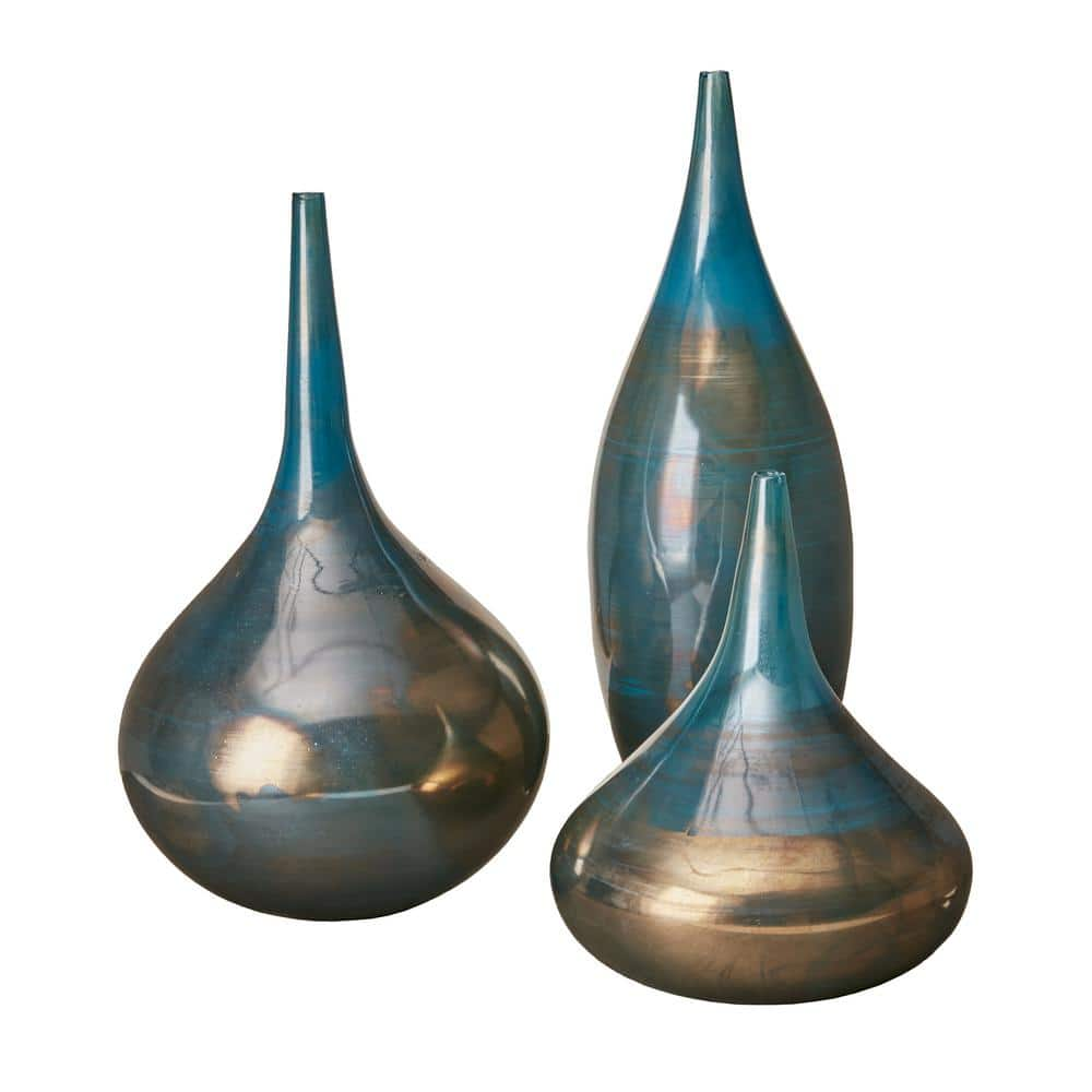 Mini Lustre Assorted 3 Piece Turquoise Glass Vase Set