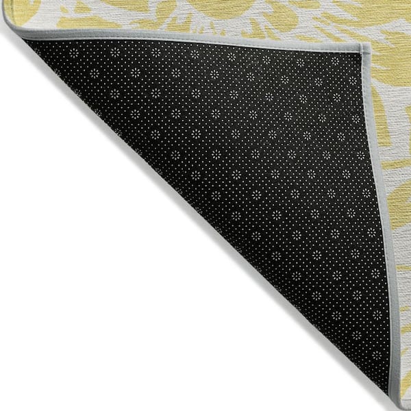 Yellow, Ivory 2 ft. x 8 ft. Woven Floral Polyester Runner Indoor / Outdoor Area Rug