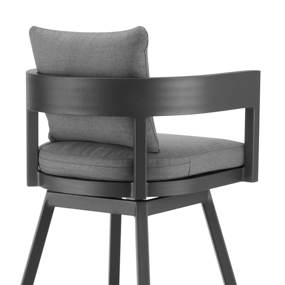 Gray Aluminum Swivel Bar Stool with Cushions