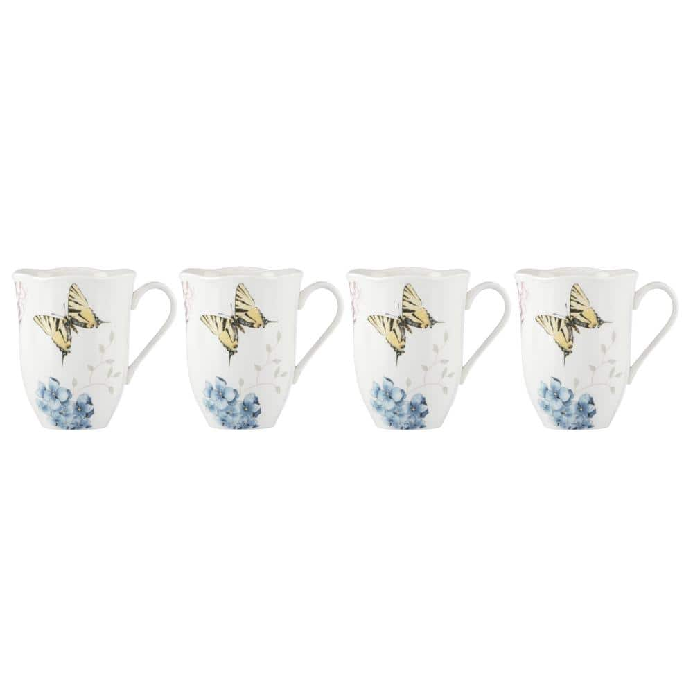 LENOX Butterfly authentic Meadow Blue Floral Monarch Coffee Tea Mugs Set of 8