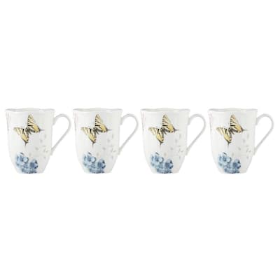 Lenox Butterfly Meadow Ceramic Cups - Pack Of 2 Scalloped Tea Cups With Floral Design