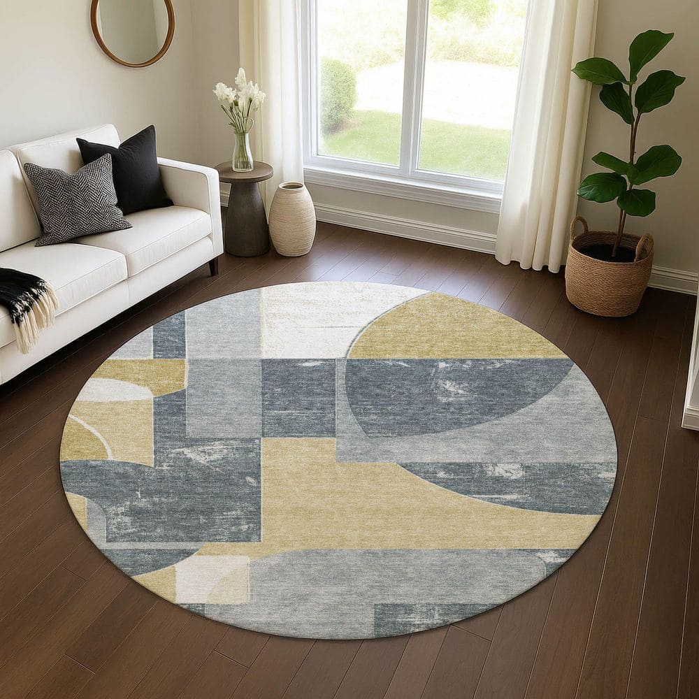 Mayfield Premium Machine Washable Abstract AMF1692 Gray 8 ft. x 8 ft. Round Rug price history on PriceWatchPro