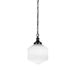 Orleans 60-Watt 1-Light Matte Black Shaded Mini Pendant Light with Glass Shade