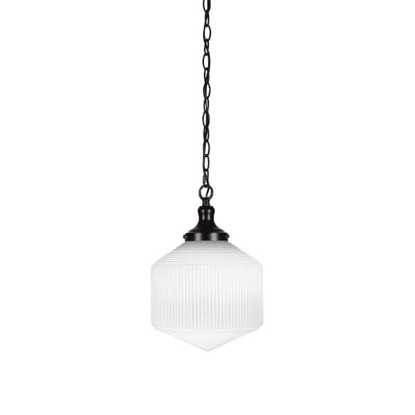 Unbranded Orleans 60-Watt 1-Light Matte Black Shaded Mini Pendant Light with Glass Shade