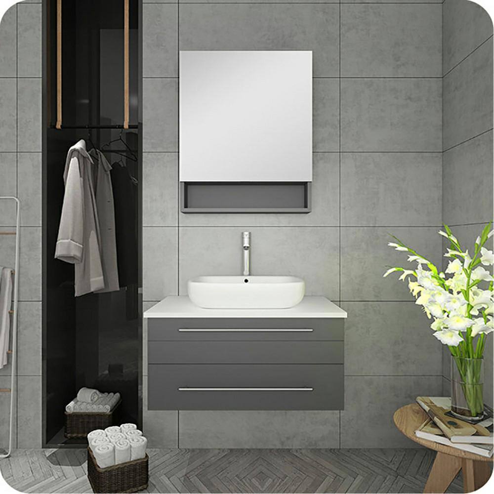 29'' Gray Solid Wood & MDF Modern Wall-Mounted Vanity Cabinet