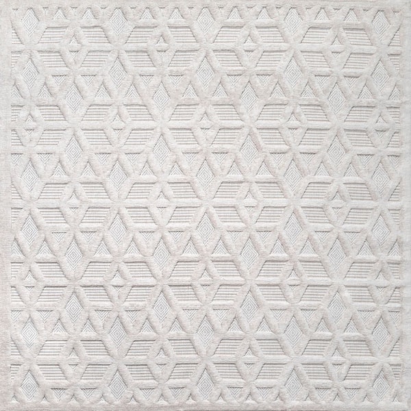 Talaia Neutral Geometric Ivory 5 ft. Square Indoor/Outdoor Area Rug