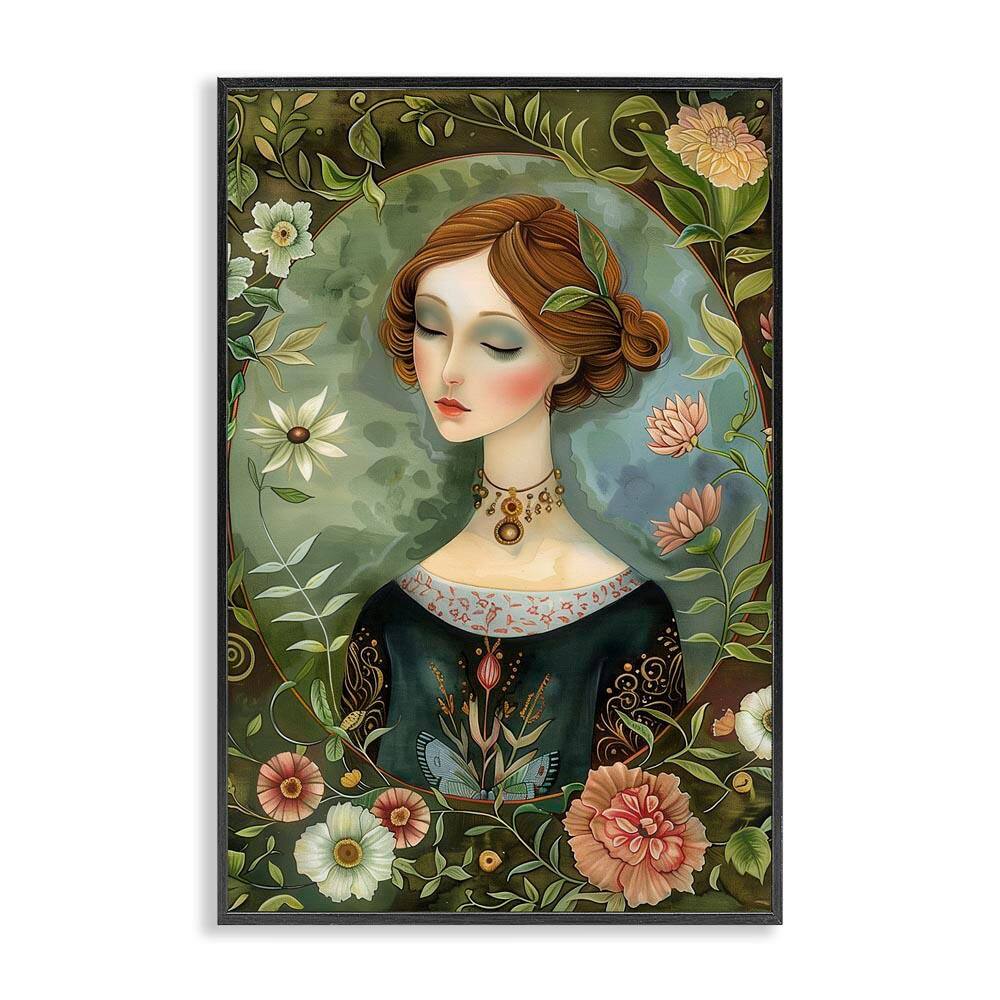 Floral Edged Victorian Woman by The Dutch Lady Black Framed Abstract Giclee Art Print 18 in. x 12 in. price history on PriceWatchPro
