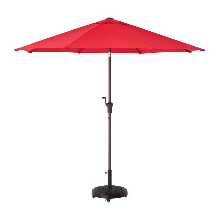 Hampton Bay 9 ft. Aluminum Market Crank and Auto-Tilt Patio Umbrella in Ruby Red