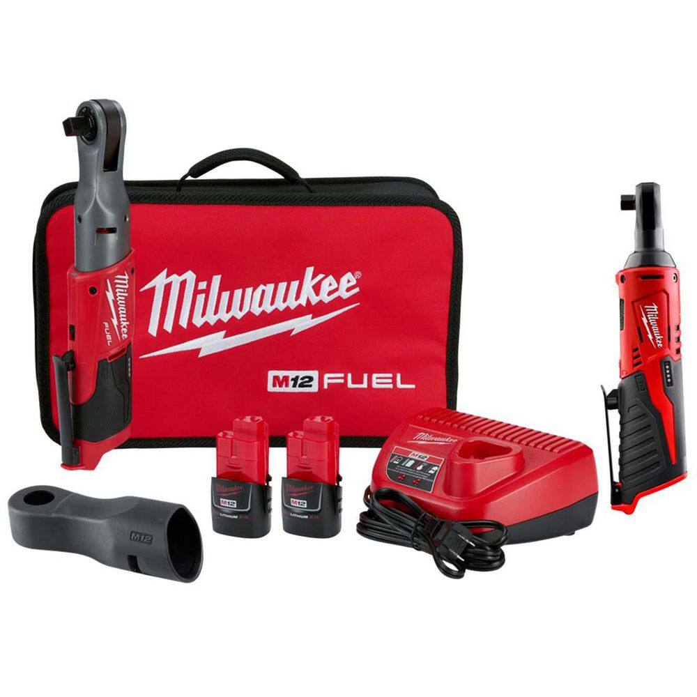 M12 FUEL 12V Lithium-Ion Brushless 1/2 in. Cordless Ratchet Kit with (2) 2. 0Ah Batteries, Charger, Bag & 1/2 Ratchet