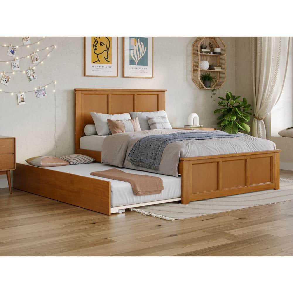 Madison Light Toffee Full Wood Platform Bed with Trundle