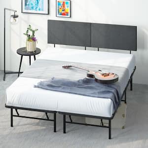 SmartBase Black King Metal Bed Frame with Upholstered Headboard