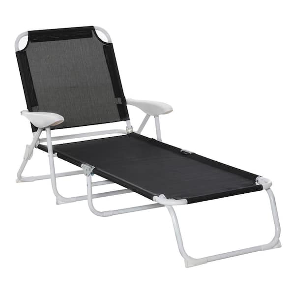 Outsunny Black Casual Fabric Folding Outdoor Chaise Lounge