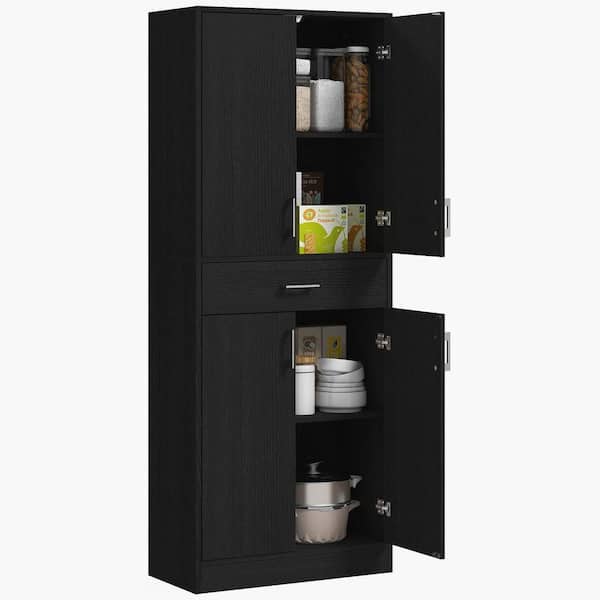 Distressed Black Pantry Organizer with Adjustable Shelves;Removable Shelves