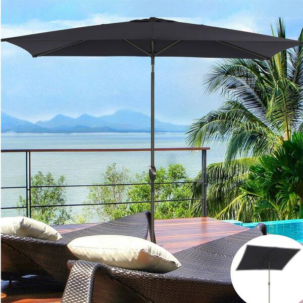 ToolCat 10 ft. x 6.5 ft. Aluminum Outdoor Patio Market Umbrella with Hand Crank Lift in Black
